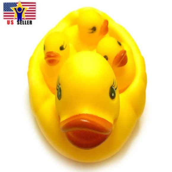 Smile Baby Baby Sounding Rubber Duck Toy , Children Bath Toys,4 Ducks and 2 Mini Swimming Ring
